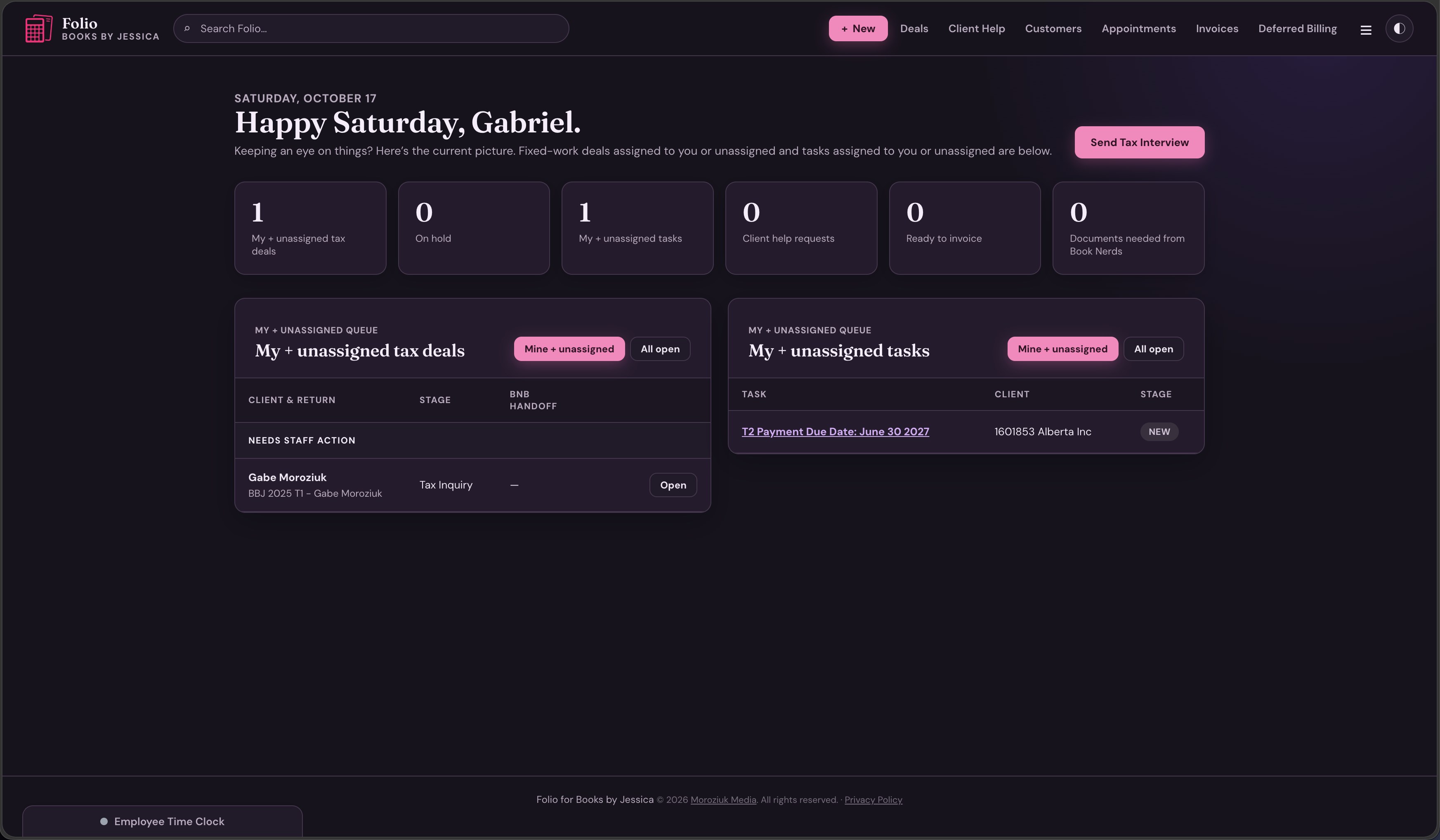 Folio tax and bookkeeping operations dashboard
